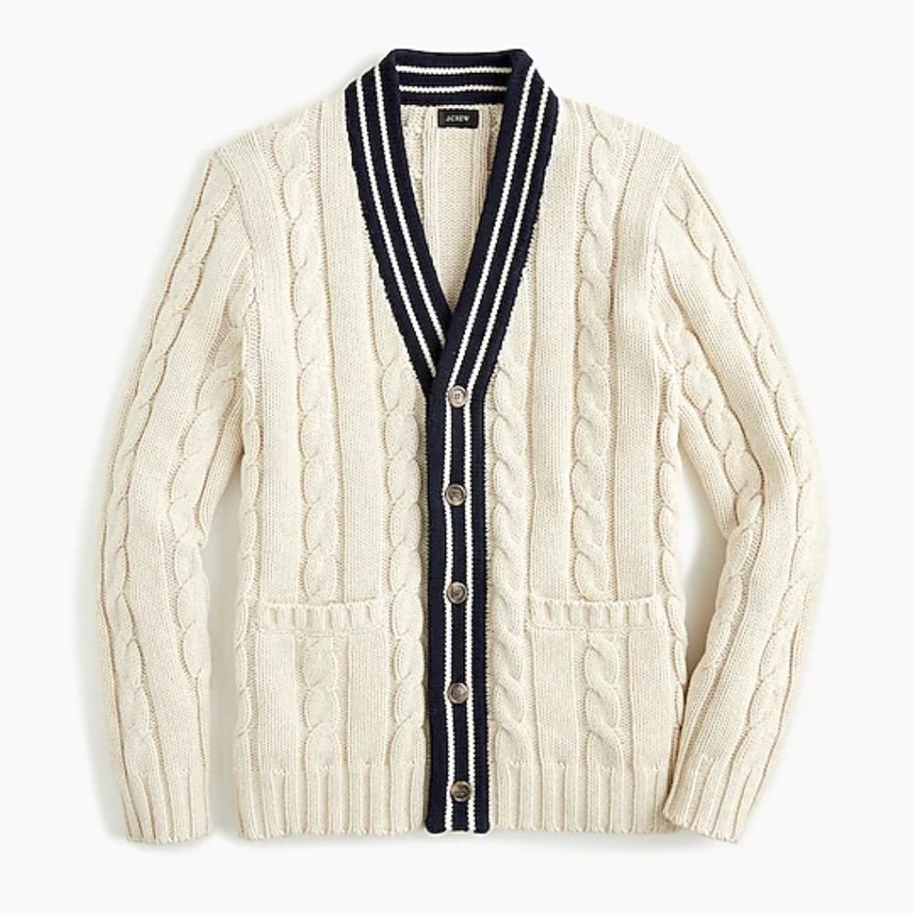 NIB: J Crew V Neck Cardigan,  Navy on Beige